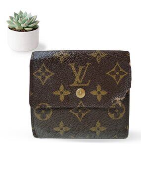 Louis Vuitton Authentic Monogram Wallet Brown Canvas Snap Made in France
